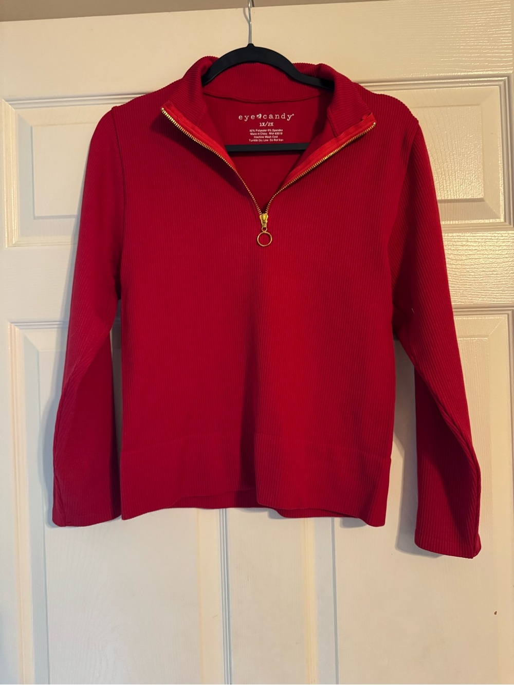 eye candy Red Ribbed Half-Zip  Fits like a Med